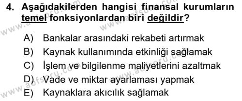 Sermaye Piyasaları ve Finansal Kurumlar Dersi 2021 - 2022 Yılı Yaz Okulu Sınavı 4. Soru