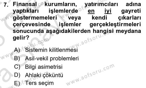 Sermaye Piyasaları ve Finansal Kurumlar Dersi 2022 - 2023 Yılı (Vize) Ara Sınavı 7. Soru