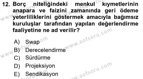 Sermaye Piyasaları ve Finansal Kurumlar Dersi 2022 - 2023 Yılı (Final) Dönem Sonu Sınavı 12. Soru