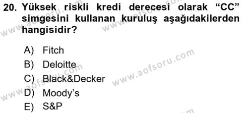 Sermaye Piyasaları ve Finansal Kurumlar Dersi 2022 - 2023 Yılı (Final) Dönem Sonu Sınavı 20. Soru