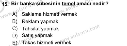 Sermaye Piyasaları ve Finansal Kurumlar Dersi 2022 - 2023 Yılı Yaz Okulu Sınavı 15. Soru