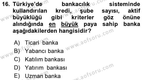 Sermaye Piyasaları ve Finansal Kurumlar Dersi 2022 - 2023 Yılı Yaz Okulu Sınavı 16. Soru