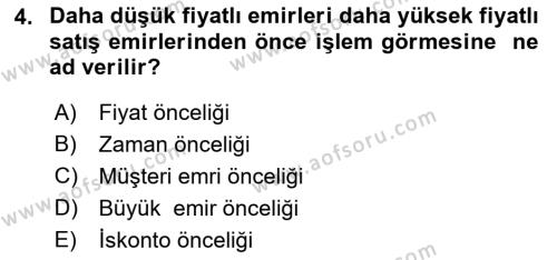 Sermaye Piyasaları ve Finansal Kurumlar Dersi 2022 - 2023 Yılı Yaz Okulu Sınavı 4. Soru