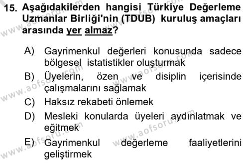 Sermaye Piyasaları ve Finansal Kurumlar Dersi 2023 - 2024 Yılı (Vize) Ara Sınavı 15. Soru