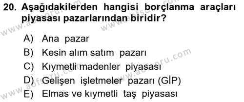 Sermaye Piyasaları ve Finansal Kurumlar Dersi 2023 - 2024 Yılı (Vize) Ara Sınavı 20. Soru