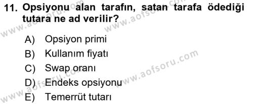 Sermaye Piyasaları ve Finansal Kurumlar Dersi 2023 - 2024 Yılı (Final) Dönem Sonu Sınavı 11. Soru