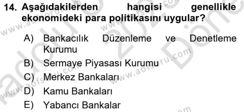 Sermaye Piyasaları ve Finansal Kurumlar Dersi 2023 - 2024 Yılı (Final) Dönem Sonu Sınavı 14. Soru