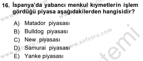 Sermaye Piyasaları ve Finansal Kurumlar Dersi 2023 - 2024 Yılı (Final) Dönem Sonu Sınavı 16. Soru