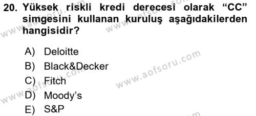 Sermaye Piyasaları ve Finansal Kurumlar Dersi 2023 - 2024 Yılı (Final) Dönem Sonu Sınavı 20. Soru