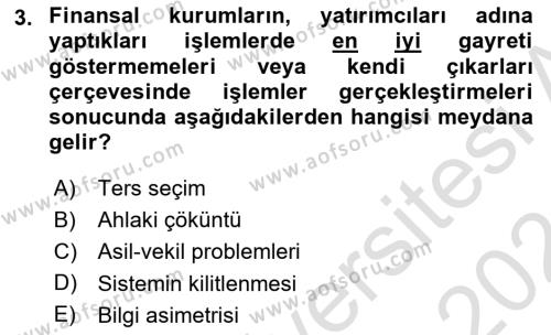 Sermaye Piyasaları ve Finansal Kurumlar Dersi 2023 - 2024 Yılı (Final) Dönem Sonu Sınavı 3. Soru