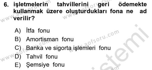 Sermaye Piyasaları ve Finansal Kurumlar Dersi 2023 - 2024 Yılı (Final) Dönem Sonu Sınavı 6. Soru