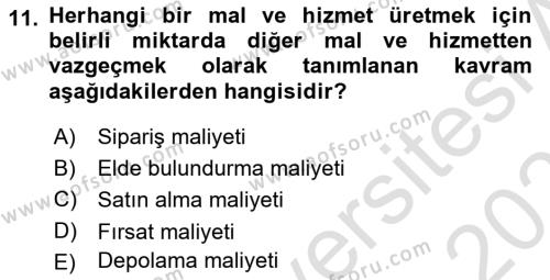 Sayısal Karar Verme Teknikleri Dersi 2022 - 2023 Yılı Yaz Okulu Sınavı 11. Soru