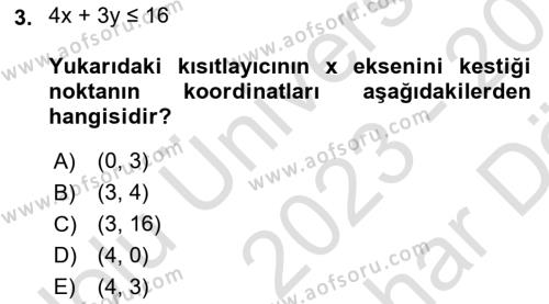 Sayısal Karar Verme Teknikleri Dersi 2023 - 2024 Yılı (Vize) Ara Sınavı 3. Soru