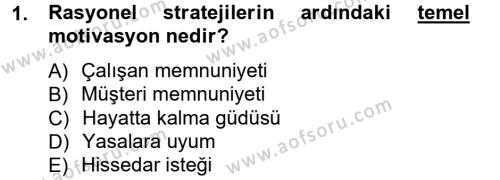 Stratejik Yönetim 1 Dersi 2012 - 2013 Yılı (Vize) Ara Sınavı 1. Soru