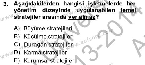 Stratejik Yönetim 2 Dersi 2013 - 2014 Yılı (Vize) Ara Sınavı 3. Soru