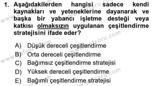 Stratejik Yönetim 2 Dersi 2018 - 2019 Yılı 3 Ders Sınavı 1. Soru