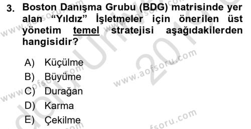 Stratejik Yönetim 2 Dersi 2018 - 2019 Yılı 3 Ders Sınavı 3. Soru