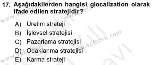 Stratejik Yönetim 2 Dersi 2018 - 2019 Yılı (Vize) Ara Sınavı 17. Soru