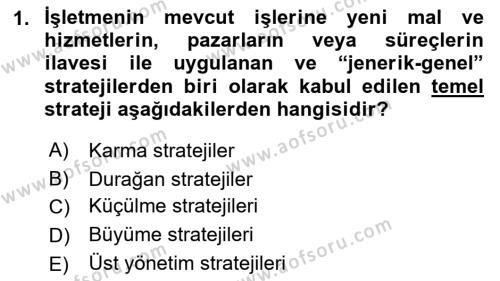 Stratejik Yönetim 2 Dersi 2021 - 2022 Yılı Yaz Okulu Sınavı 1. Soru