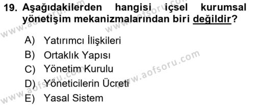 Stratejik Yönetim 2 Dersi 2021 - 2022 Yılı Yaz Okulu Sınavı 19. Soru