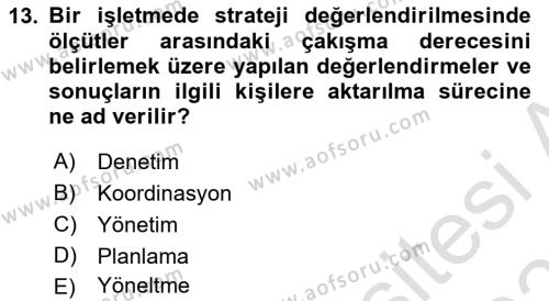 Stratejik Yönetim 2 Dersi 2022 - 2023 Yılı Yaz Okulu Sınavı 13. Soru