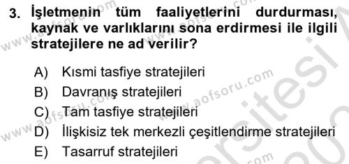 Stratejik Yönetim 2 Dersi 2022 - 2023 Yılı Yaz Okulu Sınavı 3. Soru