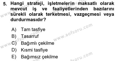 Stratejik Yönetim 2 Dersi 2023 - 2024 Yılı (Vize) Ara Sınavı 5. Soru