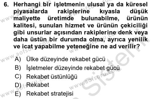 Stratejik Yönetim 2 Dersi 2023 - 2024 Yılı (Vize) Ara Sınavı 6. Soru