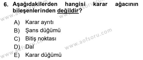 İşletmelerde Karar Verme Teknikleri Dersi 2021 - 2022 Yılı Yaz Okulu Sınavı 6. Soru