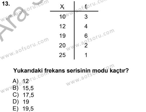 İstatistik 1 Dersi 2012 - 2013 Yılı (Vize) Ara Sınavı 13. Soru