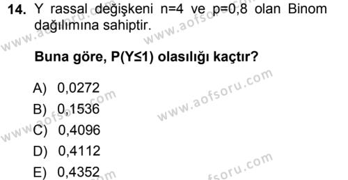 İstatistik 1 Dersi 2012 - 2013 Yılı (Final) Dönem Sonu Sınavı 14. Soru