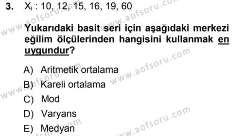 İstatistik 1 Dersi 2012 - 2013 Yılı (Final) Dönem Sonu Sınavı 3. Soru