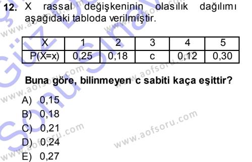 İstatistik 1 Dersi 2013 - 2014 Yılı (Final) Dönem Sonu Sınavı 12. Soru