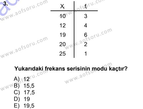 İstatistik 1 Dersi 2013 - 2014 Yılı (Final) Dönem Sonu Sınavı 3. Soru