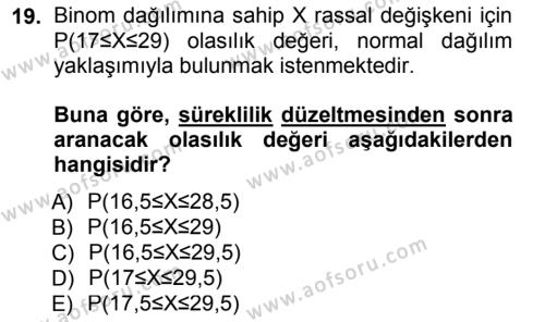 İstatistik 1 Dersi 2014 - 2015 Yılı Tek Ders Sınavı 19. Soru