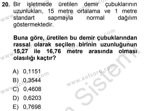 İstatistik 1 Dersi 2014 - 2015 Yılı Tek Ders Sınavı 20. Soru