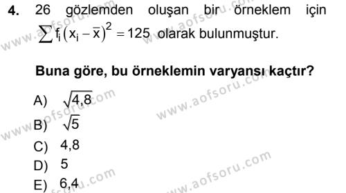 İstatistik 1 Dersi 2014 - 2015 Yılı Tek Ders Sınavı 4. Soru