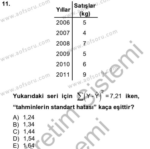 İstatistik 2 Dersi 2012 - 2013 Yılı (Final) Dönem Sonu Sınavı 11. Soru