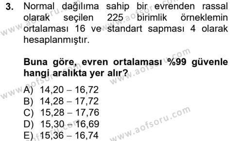 İstatistik 2 Dersi 2012 - 2013 Yılı (Final) Dönem Sonu Sınavı 3. Soru