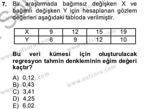İstatistik 2 Dersi 2013 - 2014 Yılı (Final) Dönem Sonu Sınavı 7. Soru