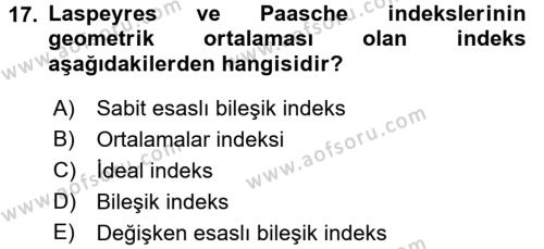 İstatistik 2 Dersi 2016 - 2017 Yılı 3 Ders Sınavı 17. Soru