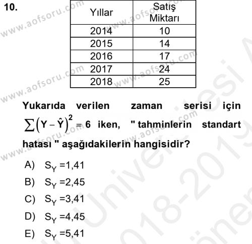 İstatistik 2 Dersi 2018 - 2019 Yılı (Final) Dönem Sonu Sınavı 10. Soru