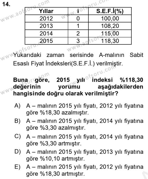 İstatistik 2 Dersi 2018 - 2019 Yılı (Final) Dönem Sonu Sınavı 14. Soru