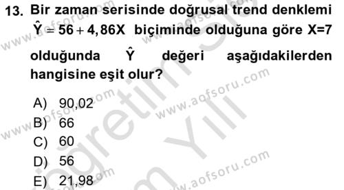 İstatistik 2 Dersi 2020 - 2021 Yılı Yaz Okulu Sınavı 13. Soru