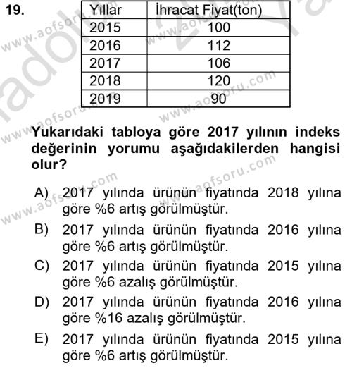 İstatistik 2 Dersi 2020 - 2021 Yılı Yaz Okulu Sınavı 19. Soru