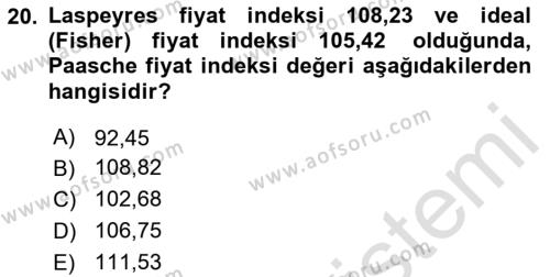 İstatistik 2 Dersi 2020 - 2021 Yılı Yaz Okulu Sınavı 20. Soru