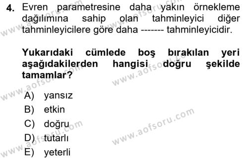 İstatistik 2 Dersi 2020 - 2021 Yılı Yaz Okulu Sınavı 4. Soru