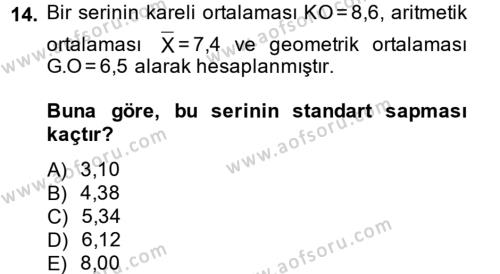 İstatistik Dersi 2013 - 2014 Yılı (Vize) Ara Sınavı 14. Soru