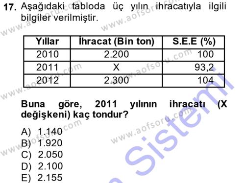 İstatistik Dersi 2013 - 2014 Yılı (Vize) Ara Sınavı 17. Soru