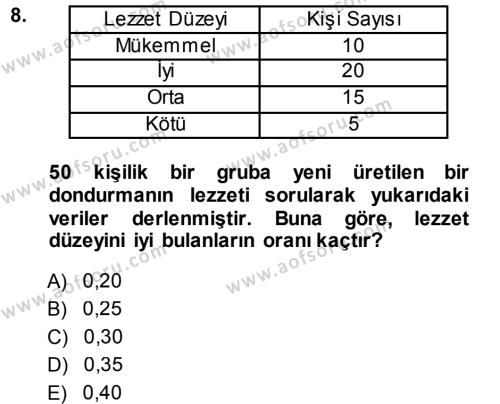 İstatistik Dersi 2013 - 2014 Yılı (Vize) Ara Sınavı 8. Soru